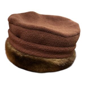 Brown Felt Hat with Faux Fur Trim